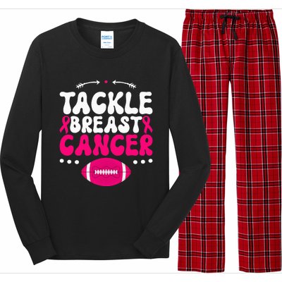 Tackle Football Pink Ribbon  Breast Cancer Awareness Long Sleeve Pajama Set