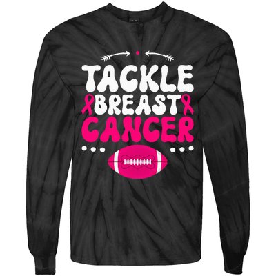 Tackle Football Pink Ribbon  Breast Cancer Awareness Tie-Dye Long Sleeve Shirt