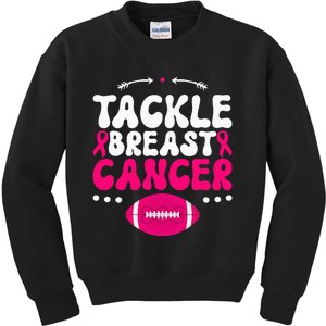 Tackle Football Pink Ribbon  Breast Cancer Awareness Kids Sweatshirt