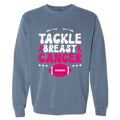 Tackle Football Pink Ribbon  Breast Cancer Awareness Garment-Dyed Sweatshirt