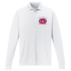 Tackle Football Pink Ribbon Breast Cancer Awareness Performance Long Sleeve Polo