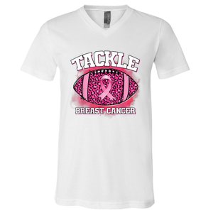 Tackle Football Pink Ribbon Breast Cancer Awareness V-Neck T-Shirt