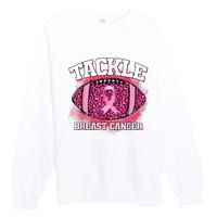 Tackle Football Pink Ribbon Breast Cancer Awareness Premium Crewneck Sweatshirt