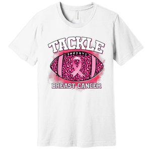 Tackle Football Pink Ribbon Breast Cancer Awareness Premium T-Shirt