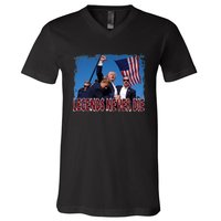 Trump Fist Pumped Fight Never Die Give Up Pray For Trump America V-Neck T-Shirt