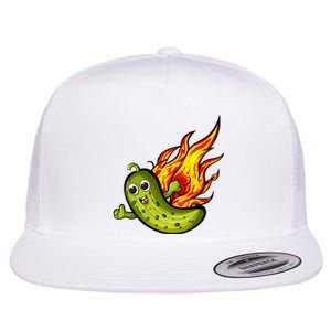 The Flaming Pickle Fun And Silly Flat Bill Trucker Hat