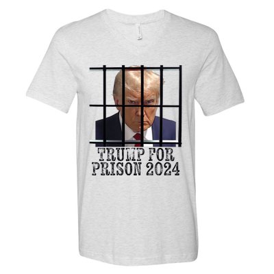 Trump For Prison 2024 Mugshot Election Parody Behind Bars V-Neck T-Shirt