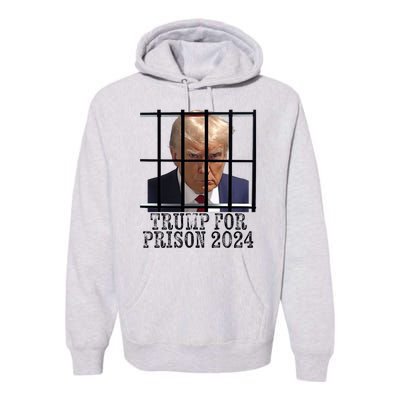 Trump For Prison 2024 Mugshot Election Parody Behind Bars Premium Hoodie