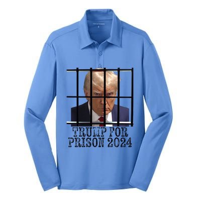 Trump For Prison 2024 Mugshot Election Parody Behind Bars Silk Touch Performance Long Sleeve Polo