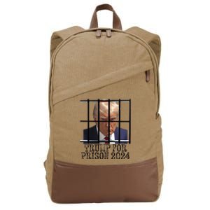 Trump For Prison 2024 Mugshot Election Parody Behind Bars Cotton Canvas Backpack