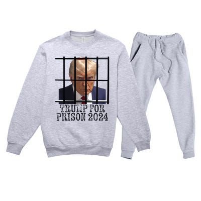 Trump For Prison 2024 Mugshot Election Parody Behind Bars Premium Crewneck Sweatsuit Set