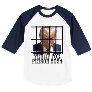 Trump For Prison 2024 Mugshot Election Parody Behind Bars Baseball Sleeve Shirt