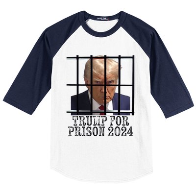 Trump For Prison 2024 Mugshot Election Parody Behind Bars Baseball Sleeve Shirt