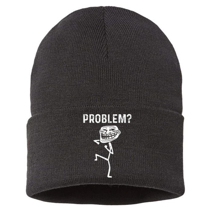 Troll Face Problem Funny Women Kids Sustainable Knit Beanie