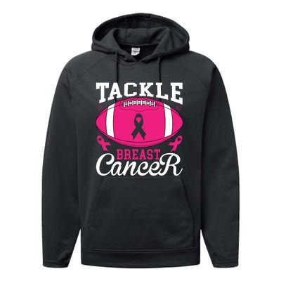 Tackle Football Pink Ribbon Breast Cancer Awareness Performance Fleece Hoodie