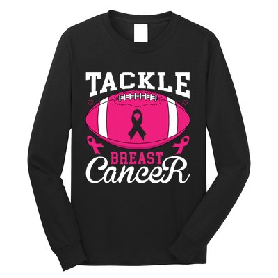 Tackle Football Pink Ribbon Breast Cancer Awareness Long Sleeve Shirt