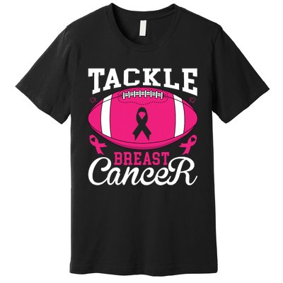 Tackle Football Pink Ribbon Breast Cancer Awareness Premium T-Shirt