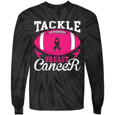 Tackle Football Pink Ribbon Breast Cancer Awareness Tie-Dye Long Sleeve Shirt