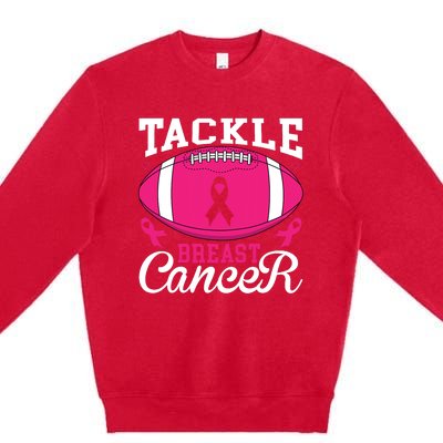 Tackle Football Pink Ribbon Breast Cancer Awareness Premium Crewneck Sweatshirt