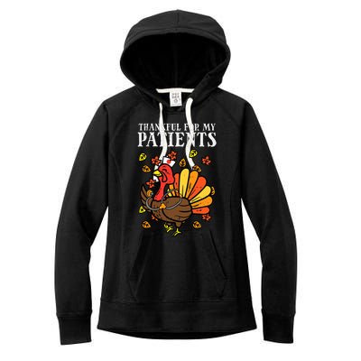 Thankful For Patients Turkey Nurse Thanksgiving Fall Scrub Women's Fleece Hoodie