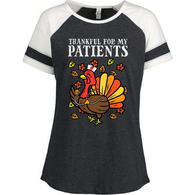 Thankful For Patients Turkey Nurse Thanksgiving Fall Scrub Enza Ladies Jersey Colorblock Tee