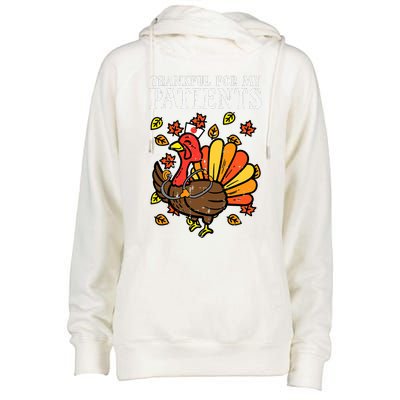 Thankful For Patients Turkey Nurse Thanksgiving Fall Scrub Womens Funnel Neck Pullover Hood