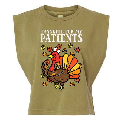 Thankful For Patients Turkey Nurse Thanksgiving Fall Scrub Garment-Dyed Women's Muscle Tee