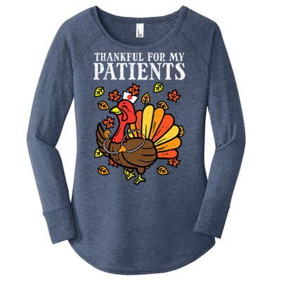 Thankful For Patients Turkey Nurse Thanksgiving Fall Scrub Women's Perfect Tri Tunic Long Sleeve Shirt