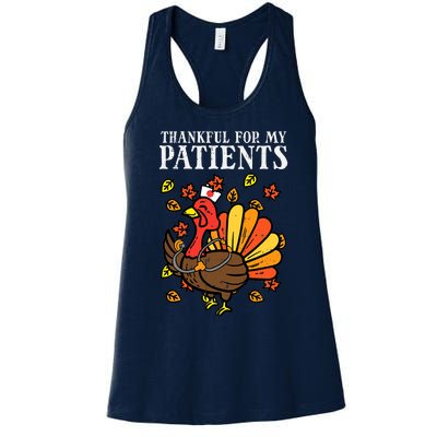 Thankful For Patients Turkey Nurse Thanksgiving Fall Scrub Women's Racerback Tank