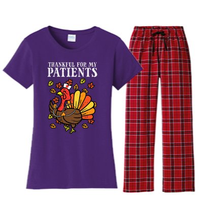 Thankful For Patients Turkey Nurse Thanksgiving Fall Scrub Women's Flannel Pajama Set