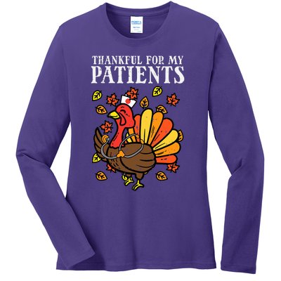 Thankful For Patients Turkey Nurse Thanksgiving Fall Scrub Ladies Long Sleeve Shirt