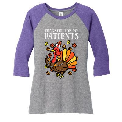 Thankful For Patients Turkey Nurse Thanksgiving Fall Scrub Women's Tri-Blend 3/4-Sleeve Raglan Shirt