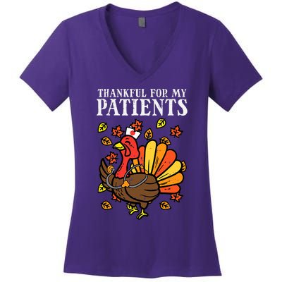 Thankful For Patients Turkey Nurse Thanksgiving Fall Scrub Women's V-Neck T-Shirt