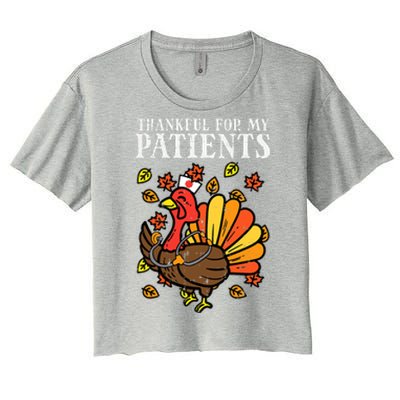 Thankful For Patients Turkey Nurse Thanksgiving Fall Scrub Women's Crop Top Tee