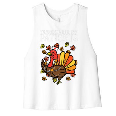 Thankful For Patients Turkey Nurse Thanksgiving Fall Scrub Women's Racerback Cropped Tank