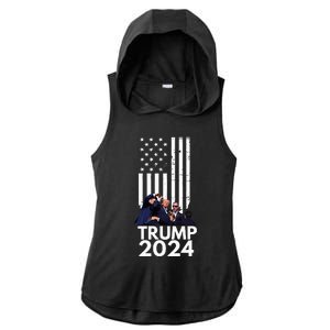 Trump Fist Pump American Flag 2024 Ladies PosiCharge Tri-Blend Wicking Draft Hoodie Tank