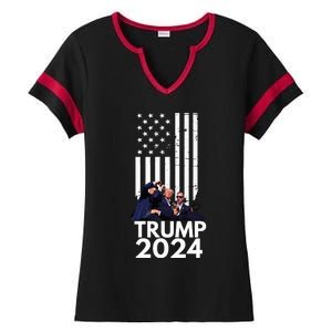 Trump Fist Pump American Flag 2024 Ladies Halftime Notch Neck Tee