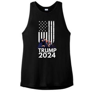 Trump Fist Pump American Flag 2024 Ladies PosiCharge Tri-Blend Wicking Tank