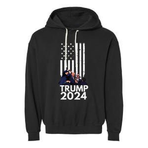 Trump Fist Pump American Flag 2024 Garment-Dyed Fleece Hoodie