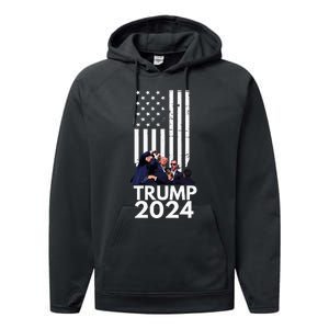 Trump Fist Pump American Flag 2024 Performance Fleece Hoodie