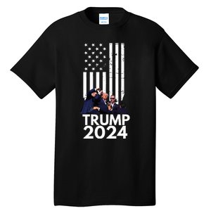 Trump Fist Pump American Flag 2024 Tall T-Shirt