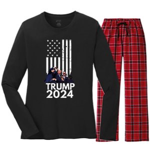 Trump Fist Pump American Flag 2024 Women's Long Sleeve Flannel Pajama Set 