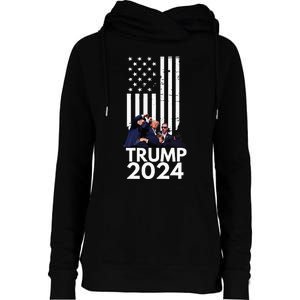 Trump Fist Pump American Flag 2024 Womens Funnel Neck Pullover Hood