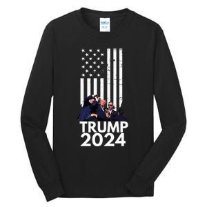 Trump Fist Pump American Flag 2024 Tall Long Sleeve T-Shirt