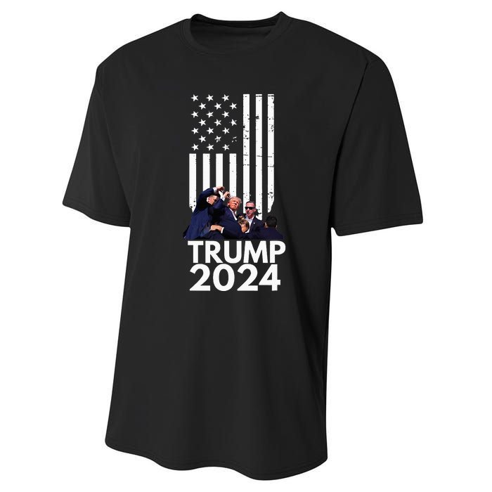 Trump Fist Pump American Flag 2024 Performance Sprint T-Shirt