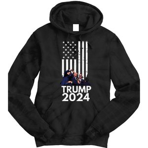 Trump Fist Pump American Flag 2024 Tie Dye Hoodie