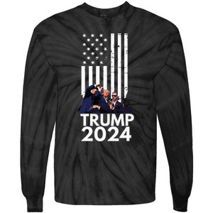 Trump Fist Pump American Flag 2024 Tie-Dye Long Sleeve Shirt