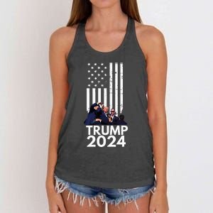 Trump Fist Pump American Flag 2024 Women's Knotted Racerback Tank