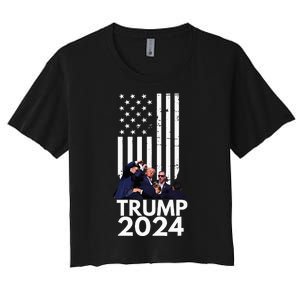 Trump Fist Pump American Flag 2024 Women's Crop Top Tee