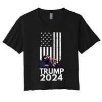 Trump Fist Pump American Flag 2024 Women's Crop Top Tee